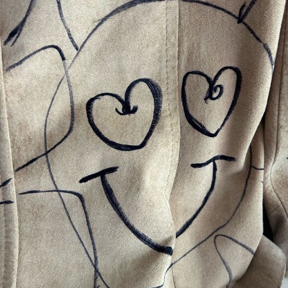 Danier Tan Leather Jacket with Floral Design Hand Drawn Small - Picture 10 of 16